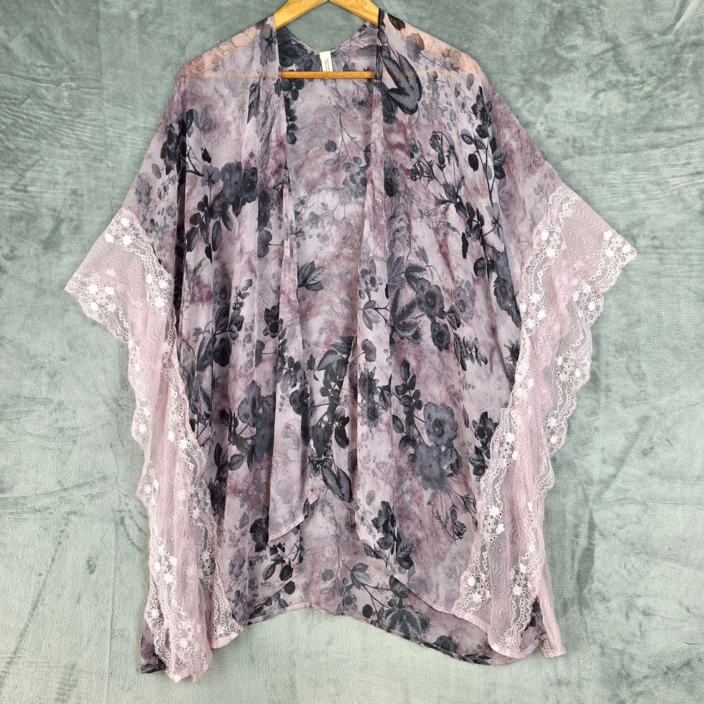 Womens Kimono One Size Floral Lace Open Duster Festival Boho Romantic Fairy